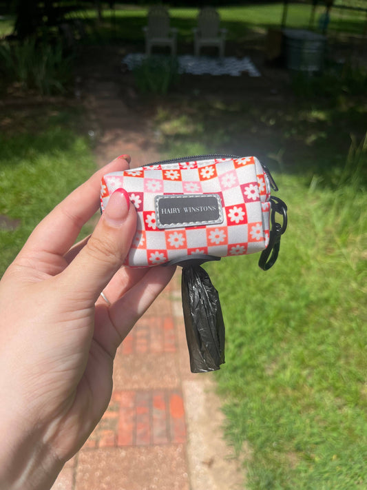 Dog Poop Dispenser Bag - Checkered Pink Bows